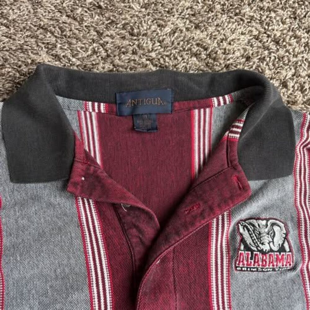 Vintage Antigua Alabama Crimson Tide Polo Shirt Mens XL Striped Embroidered